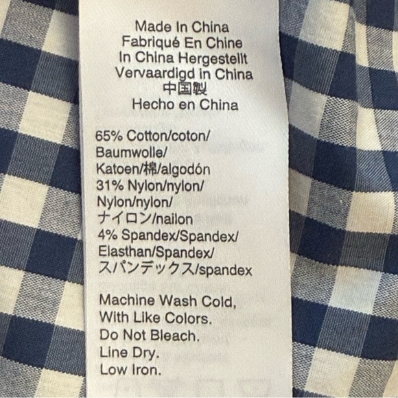 Universal Standard For J Crew Blue&White Gingham Poplin Tie Sleeve Blouse Sz 2X - Picture 14 of 15